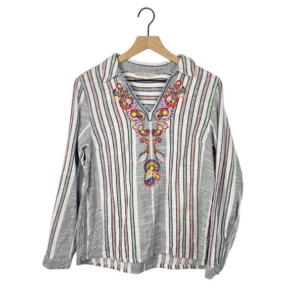 Soft surroundings colorful embroidered paisley stripe tunic top - Picture 1 of 8
